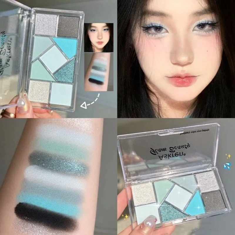 Blue Nine Color Eye Shadow Plate Highlighters Long Lasting Glitter Eye Makeup Makeup Tool Transparent Acrylic Eyeshadow Paletter