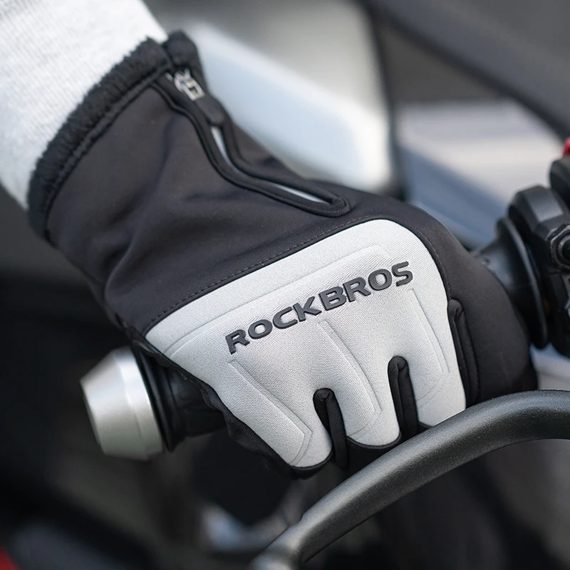 ROCKBROS Winter Warm Gloves Touch screen Cycling Gloves Full Finger MTB Bike Gloves Non Slip Silicone Palm Thermal Ski Gloves 3