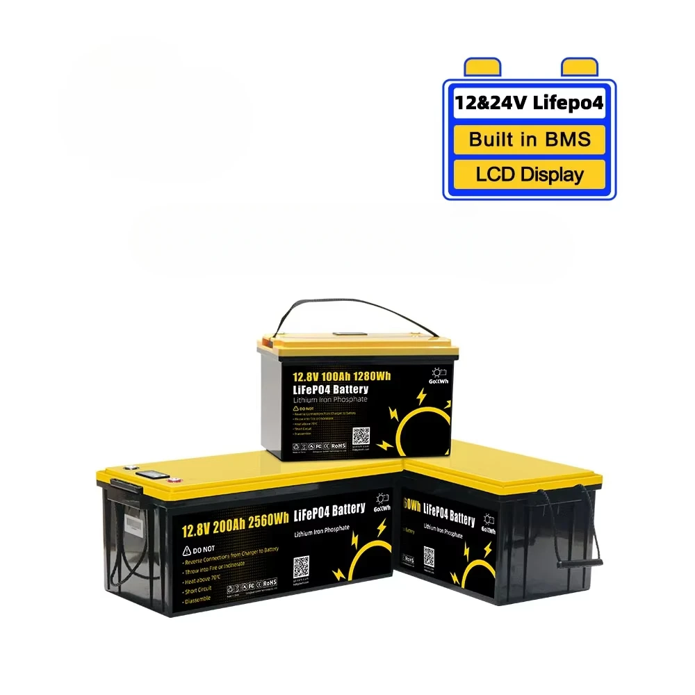 12V 24V 100Ah 200Ah Lifepo4 BYD 12.8V 25.6V Lithium Iron Phosphate Camping Car RV Solar Storage Battery