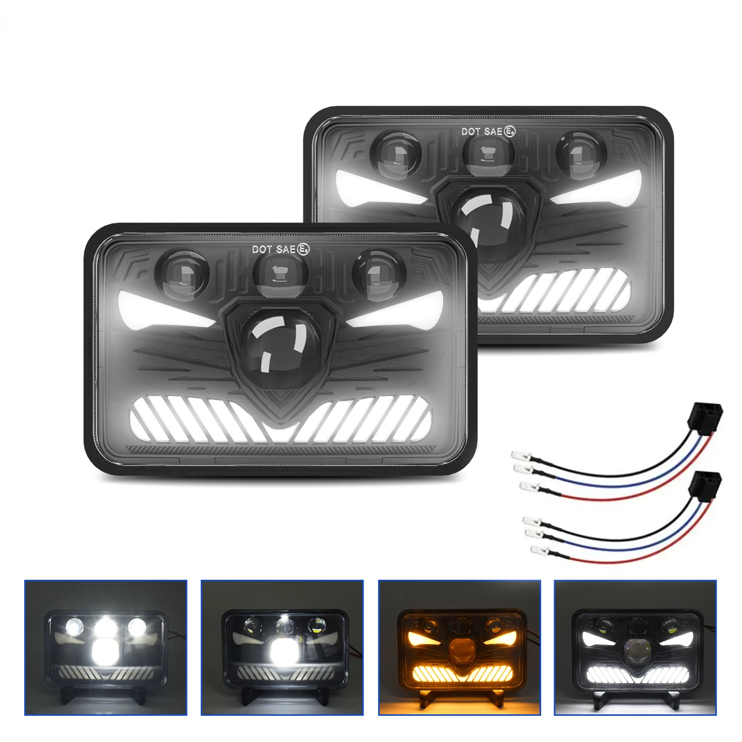 

4x6 inch 300W LED Headlight Hi-Lo Red DRL Sealed Beam for Car Truck SUV