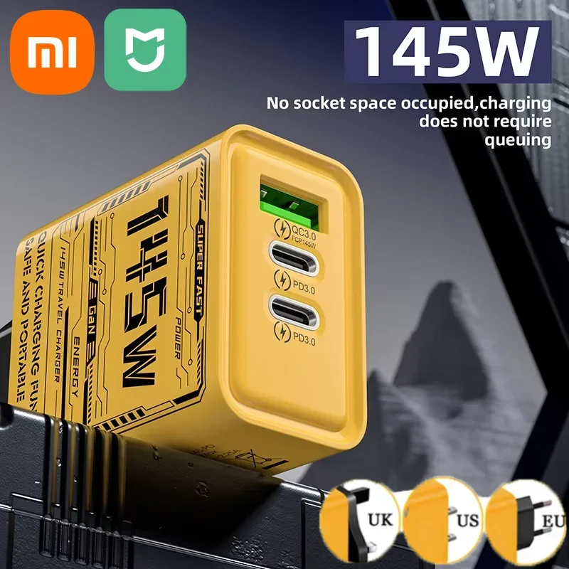 Charger Adapter Battery Charger Fast Charger Power Supply Adapter Battery Charger Adapter Xiaomi 145W 3 Ports Fast Charger Type C USB Quick Mobile Phone Charger EU US UK Plug For iPhone 16 Pro Samsung