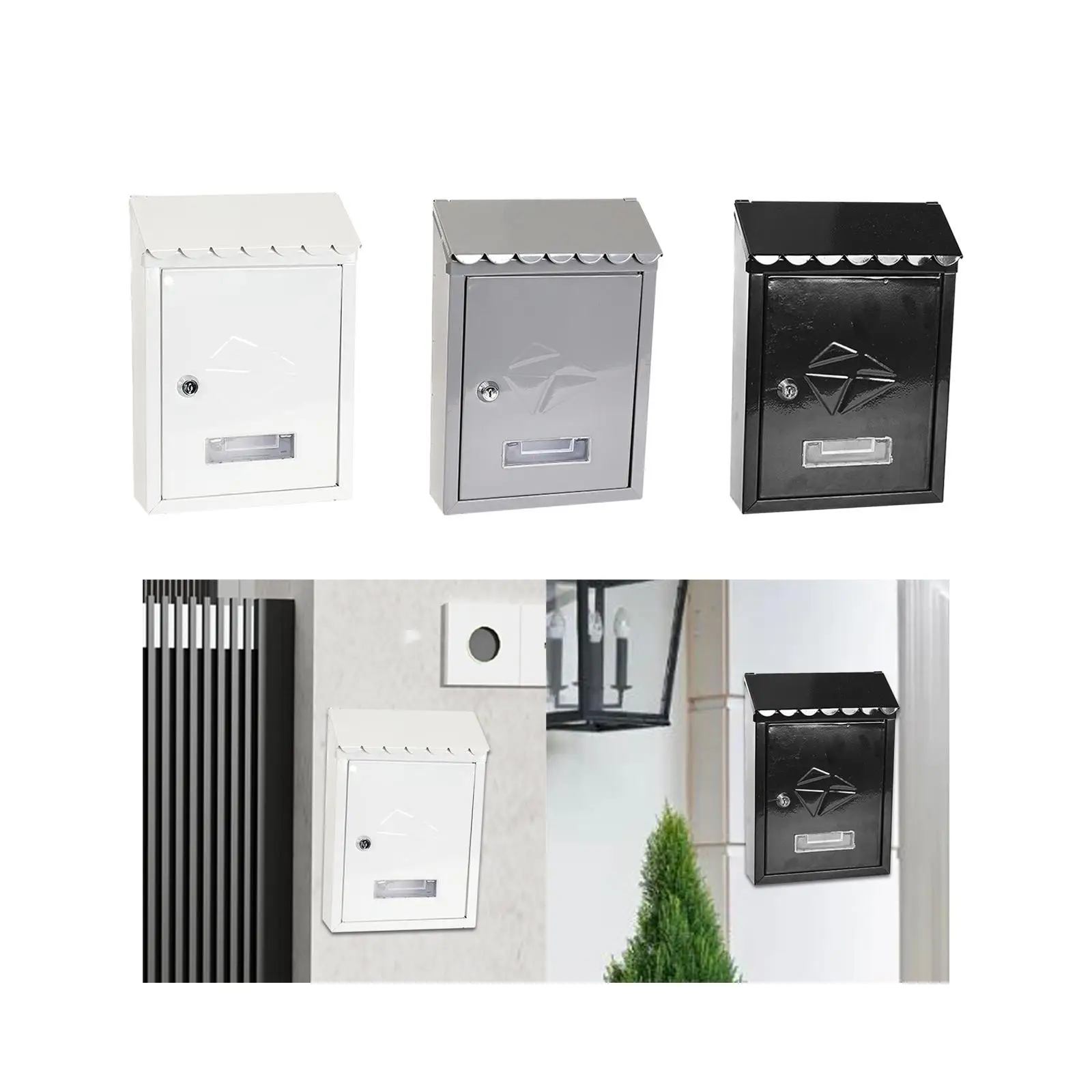 Wall Mounted Mailbox Modern Decorative Letterbox Weatherproof Drop Box with Lock for Porch Gate Business Home Office Decor