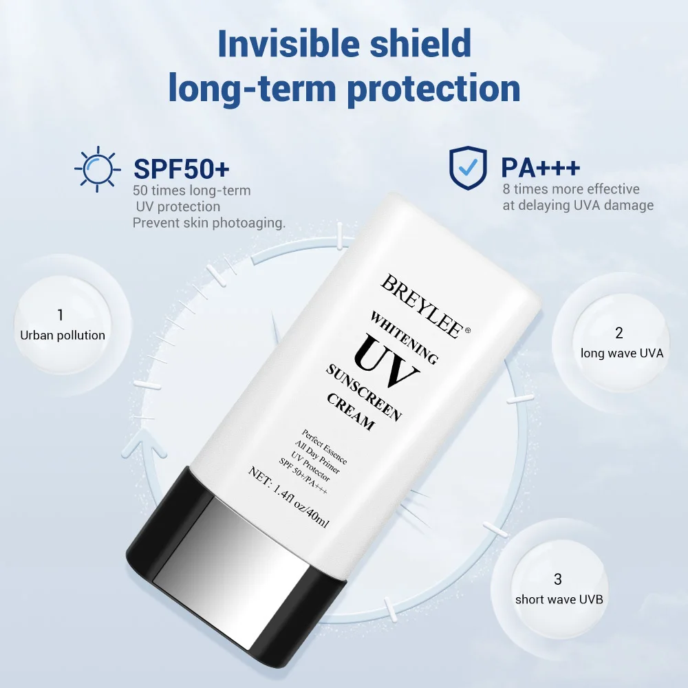 BREYLEE Whitening UV Face Sunscreen SPF50PA+++ Clear Brightening Complexion Moisturizing Anti-Aging Body Sunscreen Care 40g