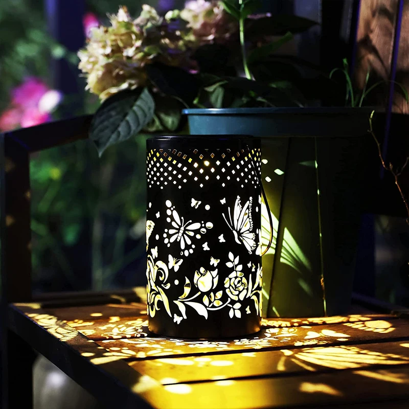 solar powered fairy lights Solar Hollow Projection Light LED Butterfly Outdoor Lamp Waterproof Portable Lifting Hanging Lamp Retro Garden Park Decoration outdoor solar lights for house