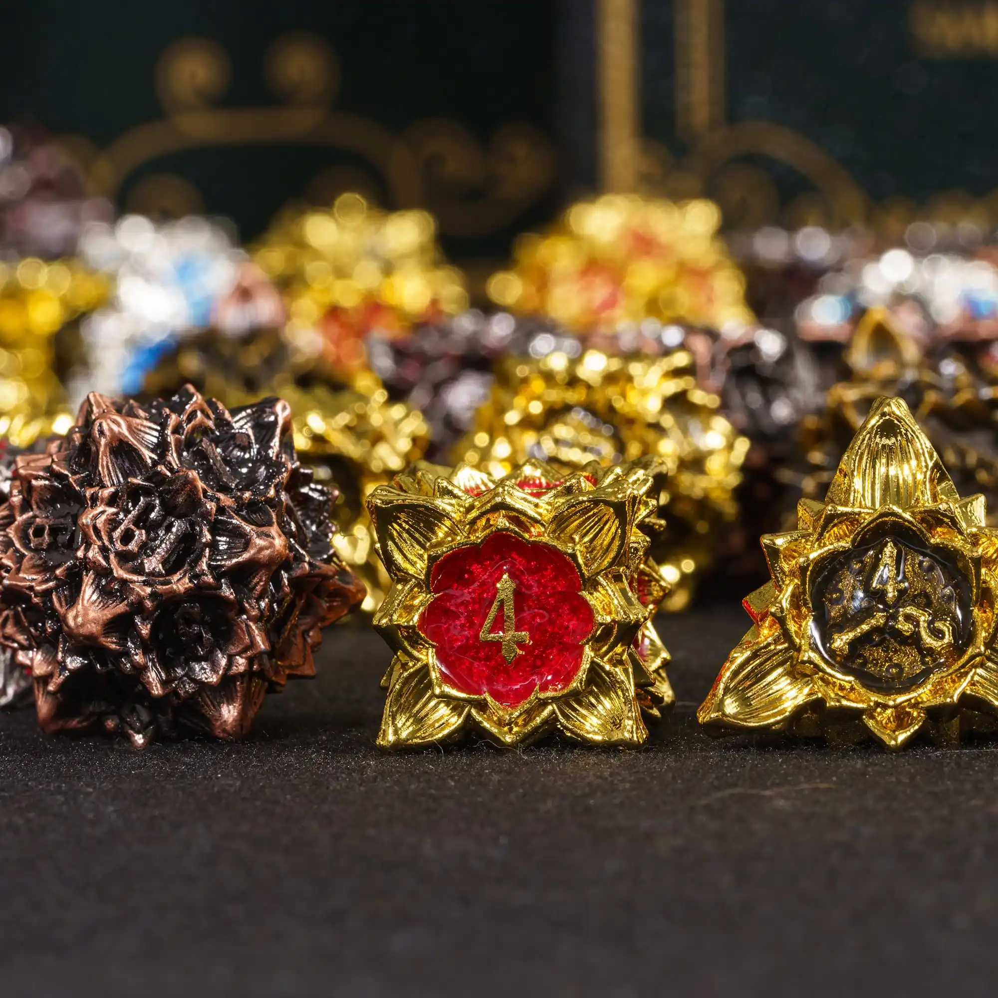 CRITALLIC Lotus Metal Dice DND 7Pcs Solid Flower D&D Dice D4D20