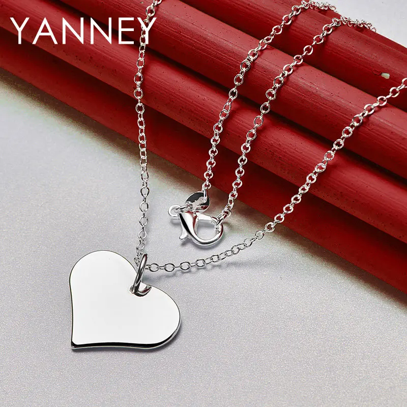 Fine 925 Sterling Silver 16-30 Inches 25MM Polished Heart Necklace For Fashion Women Men Charm Engagement Gift Jewelry