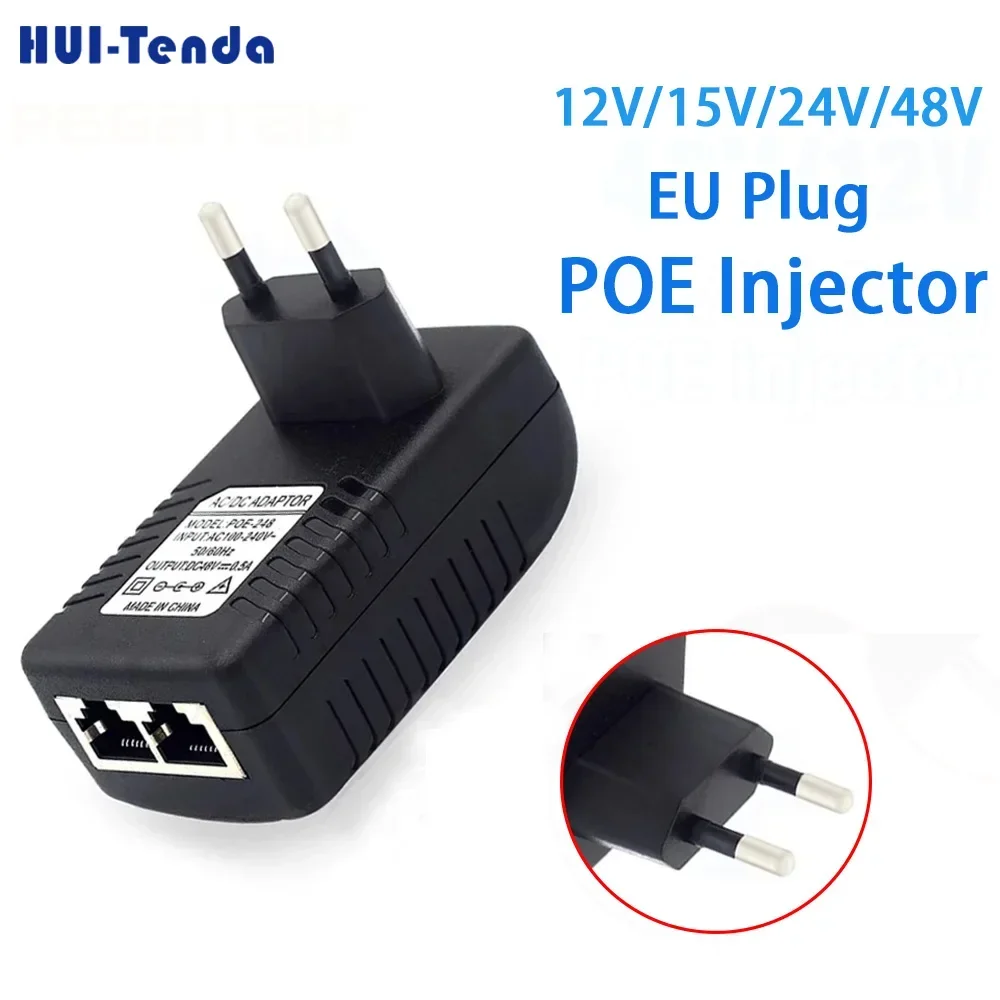 POE Injector Power Supply Huitenda 12V/15V/24V/48V Ethernet Adapter 1A /0.5A For Switch CCTV IP Camera Phone AP EU Plug