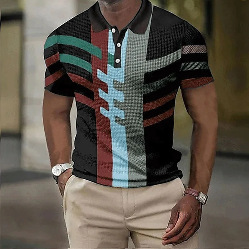 

Leisure Mens Clothes Summer Short Sleeve Buttoned Lapel Polo Collar T-shirt Vintage Printing Loose Men Polo Shirt New Streetwear