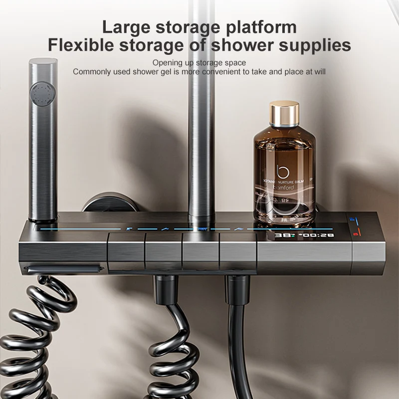 Gray Bathroom Shower Set Digital Display Shower System Set Wall-mounted Piano Key Shower System Bath Faucet Set 5