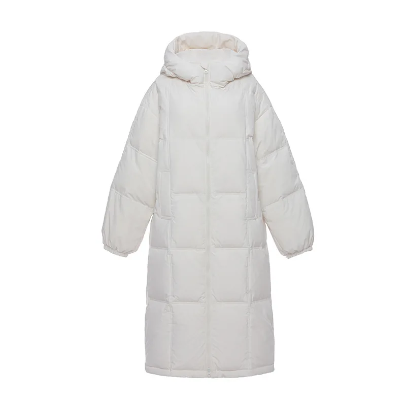 White down jacket women's new mid-length over-the-knee thick skinny bread suit white duck down winter coat