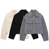 Willshela Women Fashion With Pockets Grey Front Zipper Jackets Vintage Lapel Neck Long Sleeves Female Chic Lady Outfits 1