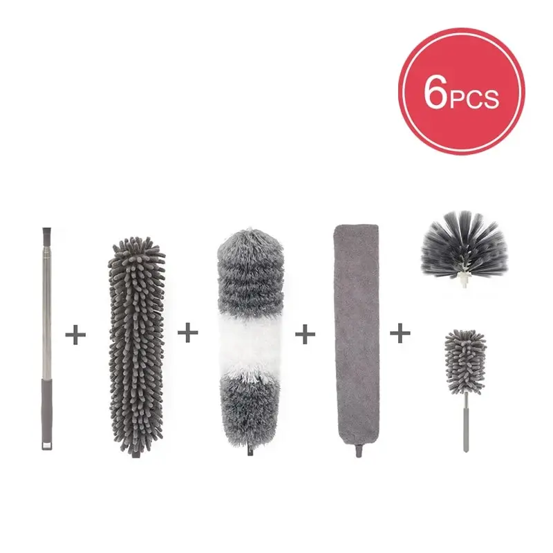 Brush Heads 2.8 Meter One Pole Multi Head Dust Collector Extended Ultra-Fine Fiber Ceiling Sweeping Brush Chicken Feather Dust 6 Telescopic Duster Brush Extended Pole Dust Collector Telescopic Dust Remover
