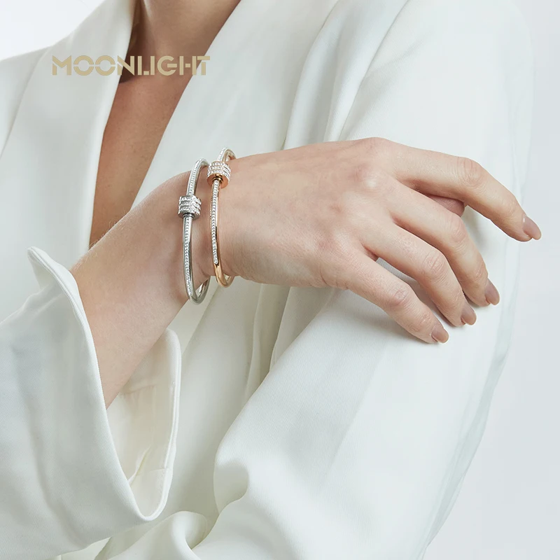 MOONLIGHT Classic Stainless Steel Zircon Bangle For Women Circular Screw Bracelet Female Jewelry Gifts Fashion Accessories 4