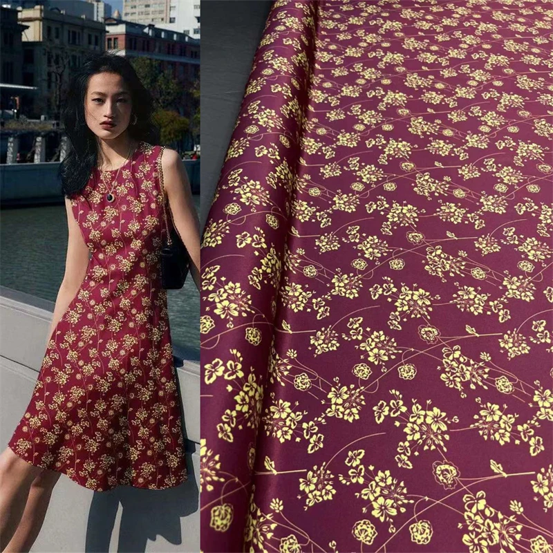 

23 New Summer Deep Red Small Fragmentation 21mm Elastic Twill Silk High End Women's Dress Printed Clothing Mulberry Silk Fabric