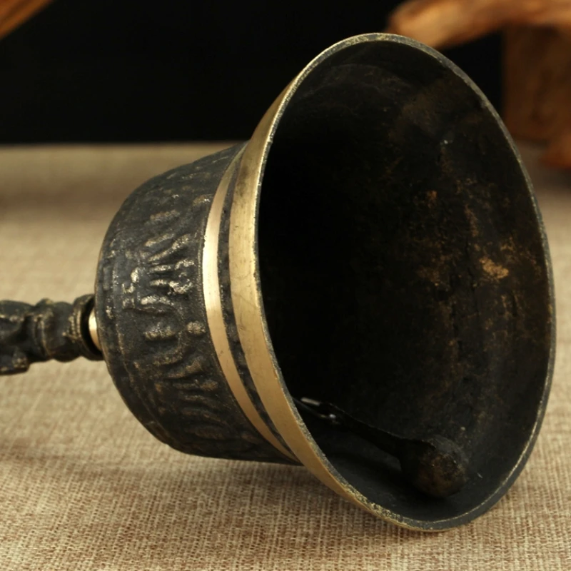 Black Brass Handicraft Large Engraved Hand Bell Loud and Clear Sound for School Meditation Church Bronze Bell Creative Gift 5