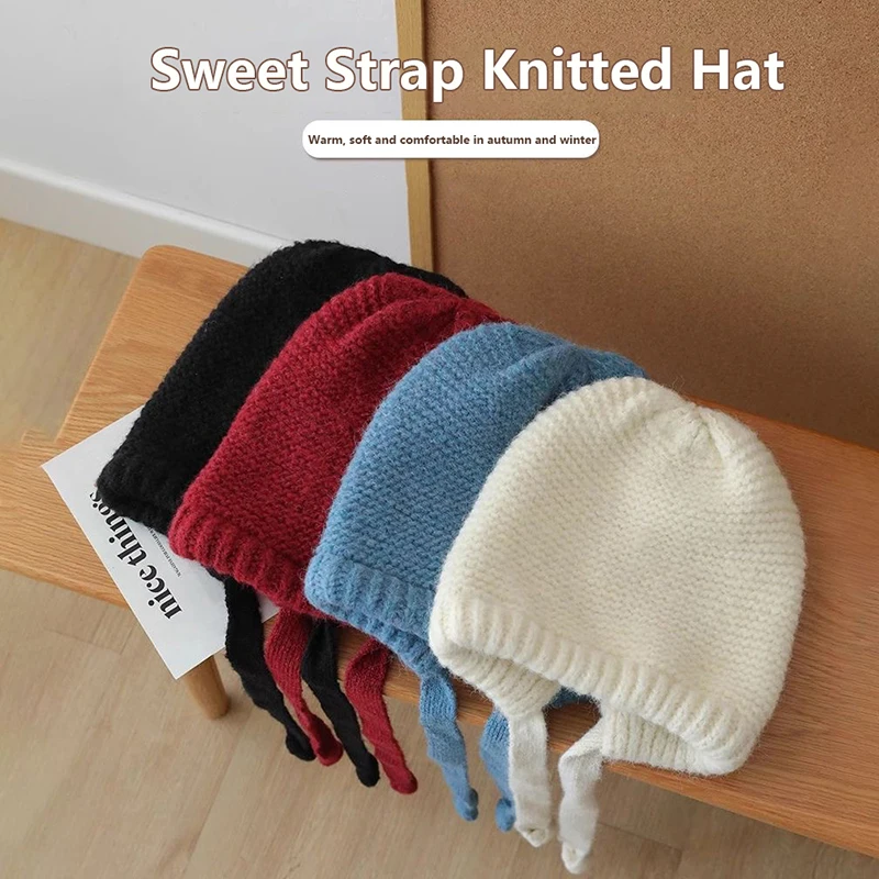 Solid Color Women Women Knitted Warm Hooded Beanie One Piece Scarf Cap Ear Protection Autumn Winter Balaclava Hat