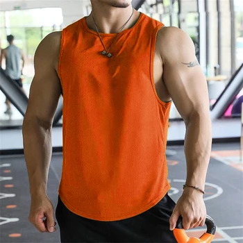 2024 new Men Tank Tops Sleeveless Shirt Polyester Mesh Material Quick Dry Breathable Men Workout Fitness Basketball Top Tee 1