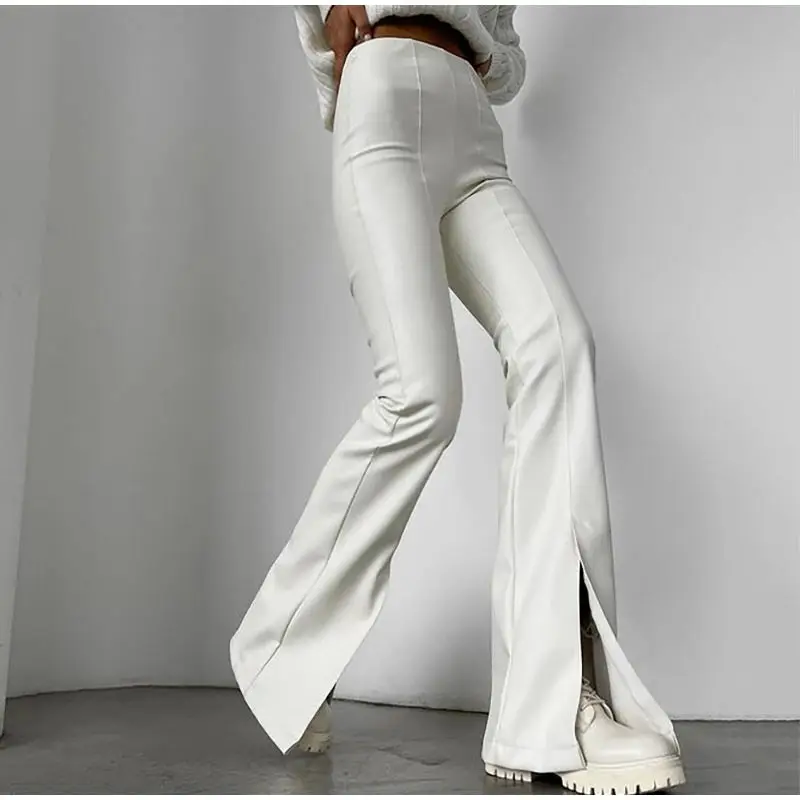 

Women PU Faux Leather Pants High Waist Straight Sexy Female Split Trousers 2022 Atumn Winter Streetwear Vintage Slim Pant