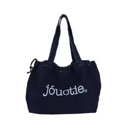 Spacious Women's Soft Tote Bag with Letter Print and Detachable Crossbody Strap (Dark blue)