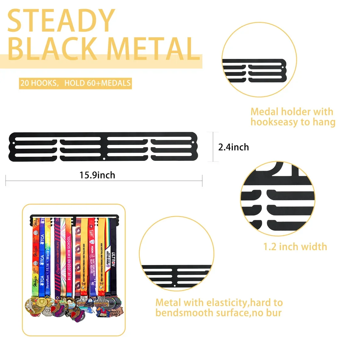 Goutoports Medal Holder Display Hanger Rack Frame for Sport Race Runner-Race Medal Hanger Holder-Sturdy Black Steel Metal Gift acrylic display stand,doll display holder