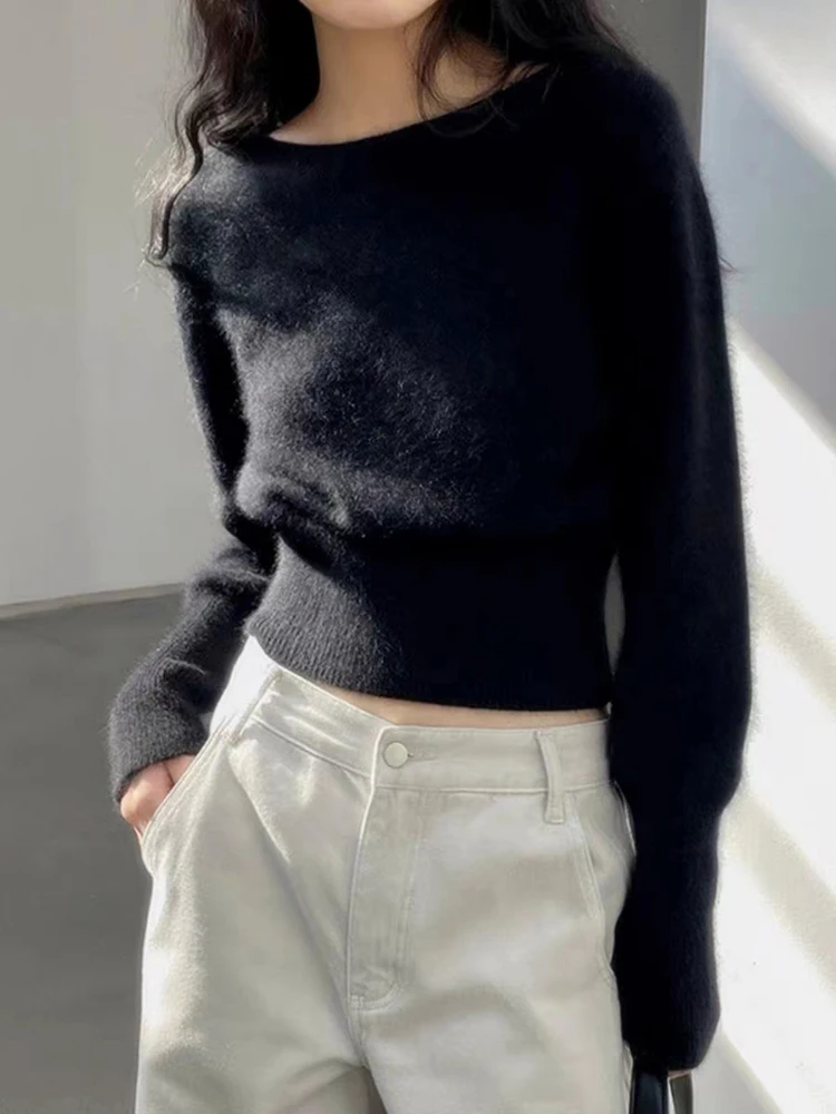 100% pure cashmere sweater knitted bottoming shirt women's new autumn and winter high waist short sweater 4