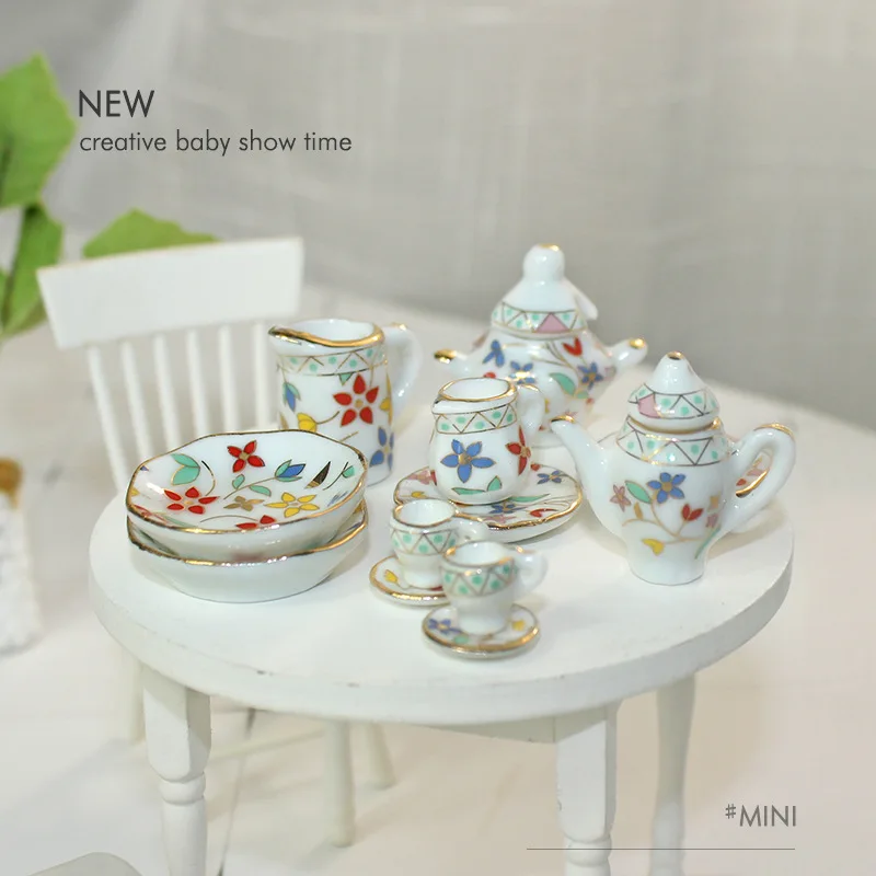 1/6 1/12 Doll House Model Furniture Accessories Mini Ceramic Tableware Set Plate Teapot Tray Bjd Ob11 Gsc Blyth Soldier Lol Toys