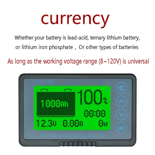 Testeur de capacité de batterie TF03K, compteur de 2: omb, détecteur de  capacité, DC 10 ~ 120V, 50A, 100A, 350A, 500A, affichage de tension