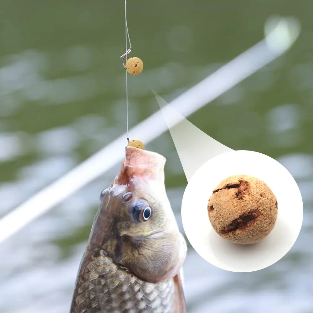 Description Picture 2 of item20x Floats Natural Cork Ball Unfill Beads Beans Carp Fishing Boilies No Smell Lure Floating Bottom Hair Rig Fishing Bait
