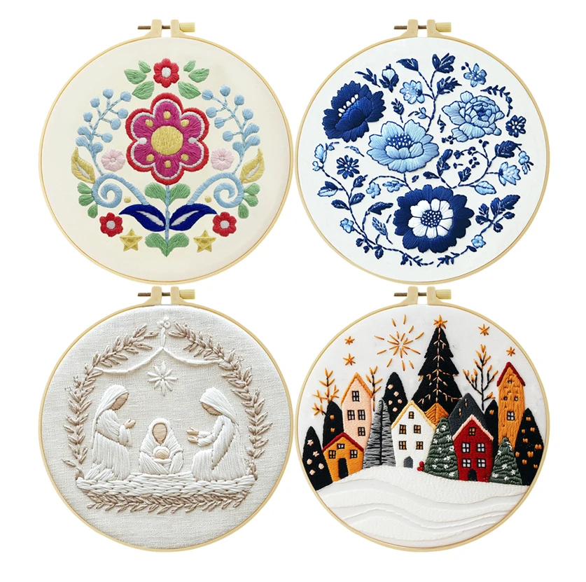 Cartoon Plant DIY Embroidery Starter Kit For Adult Handcraft With 20CM Embroidered Hoop Cross Stitch Set