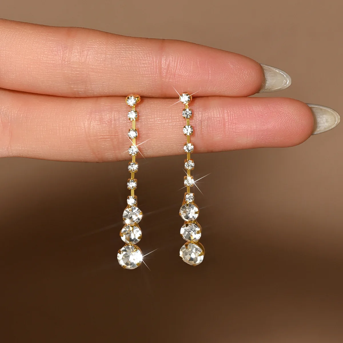 Bridal Drop Earrings Silver Crystal Tassels For Women Party Jewelry