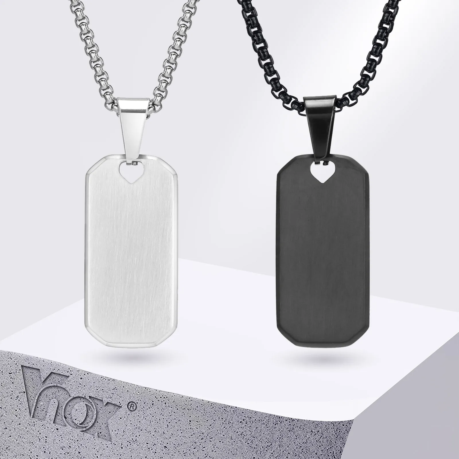 Vnox verdickte 4 mm kräftige Edelstahl-Anhänger-Halsketten für Männer, geometrische kleine Dogtag-Militär-Erkennungsmarken, Weihnachtsgeschenk für Ihn