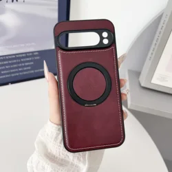 Magsafe Leather Texture Magnetic 360° Rotating Phone Case Cover - Google Pixel 4 XL (Wine Red)