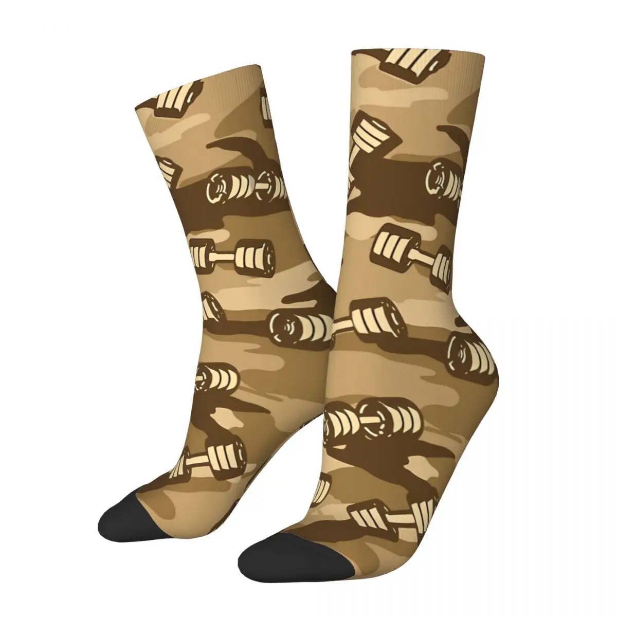 

Vintage Dumbbell Gym Camo DESERT Men's Socks Camouflage Unisex Hip Hop Pattern Printed Crazy Crew Sock Gift