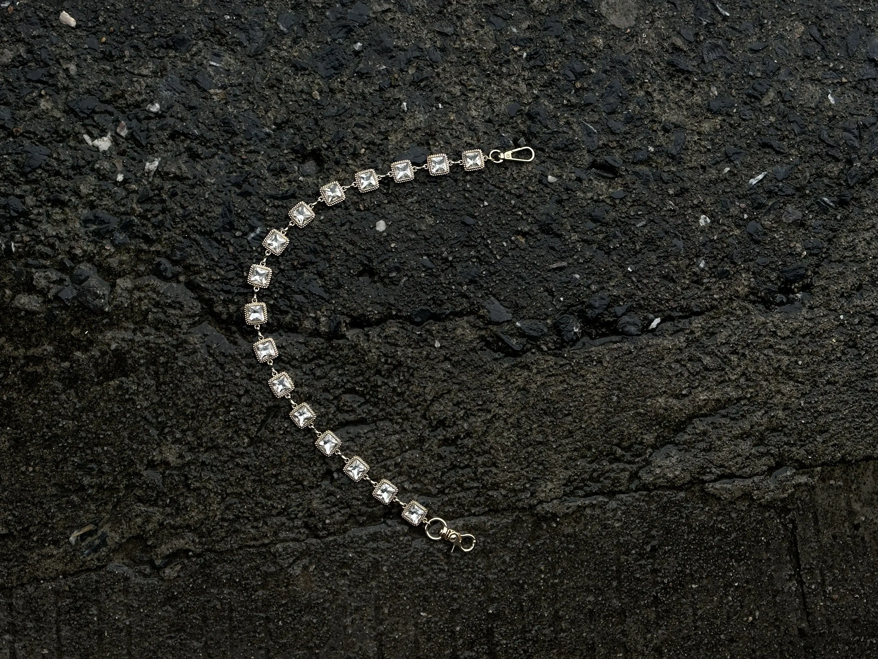 Glitzernde Kristall-Quadrat-Hosenkette, vergoldet, Strass-Jeanskette, Punk-Hip-Hop-Geldbörsenanhänger – Detail 11