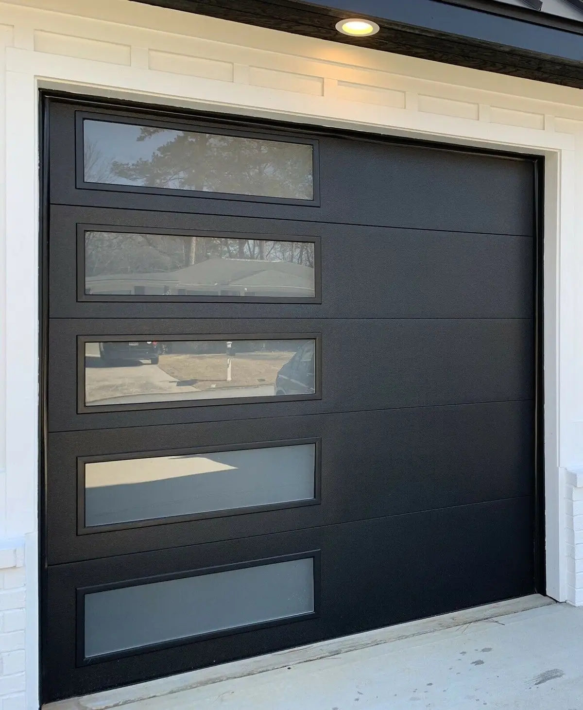 Waterproof Automatic Garage Door Black Aluminum Framed Frosted Glass Sectional Residential Garage Screen Door with Motor