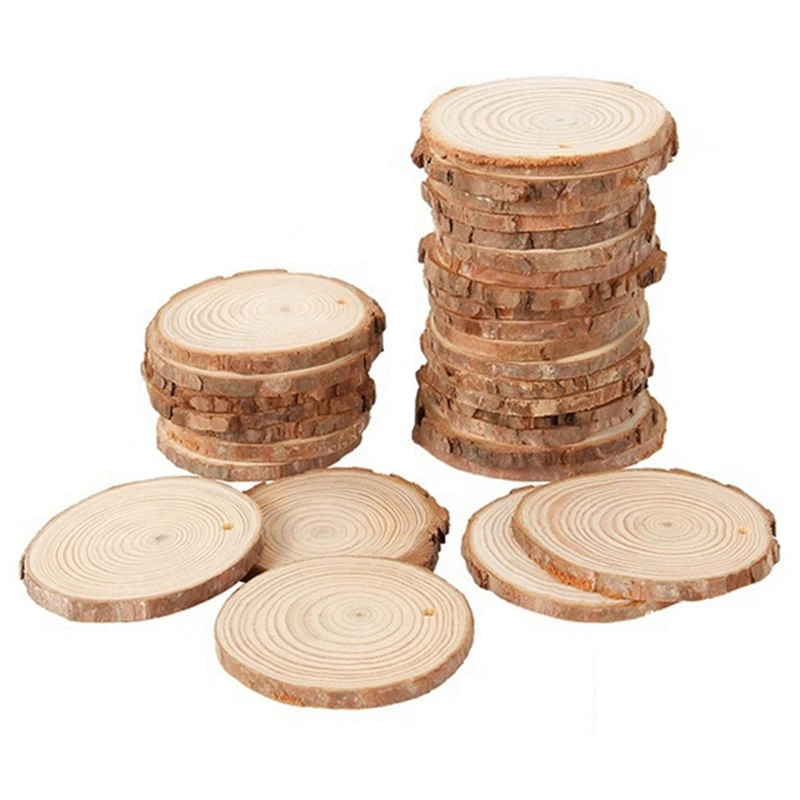 

2023 Hot-80Pcs 3-4CM Unfinished Natural Round Wood Slices Circles With Tree Bark Log Discs For DIY Crafts Home Party Decoration