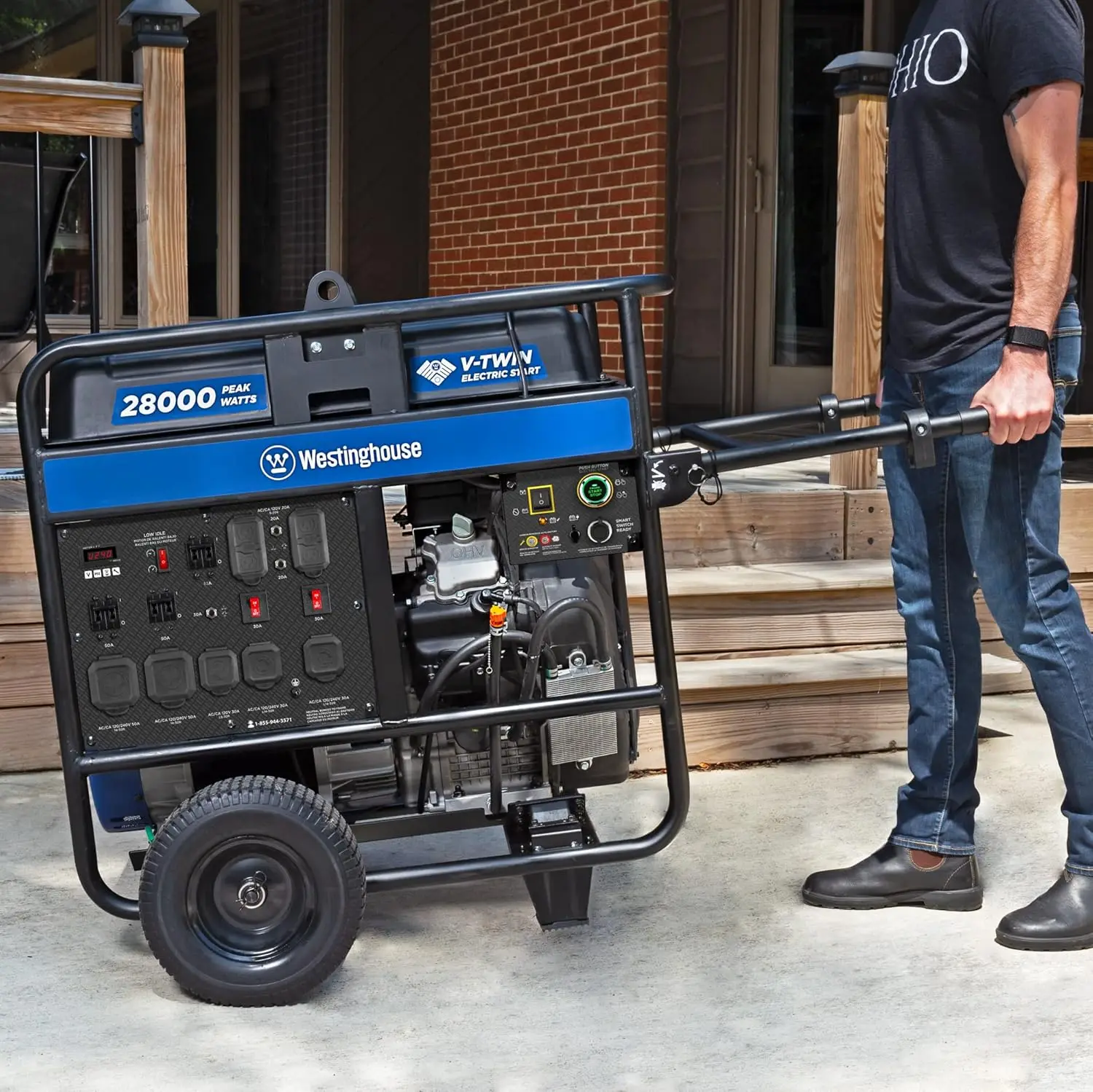 Description Picture 3 of item28000 Peak Watt Home Backup Portable Generator Remote Electric Start with Auto Choke Transfer Switch Ready 30A & 50A Outlets