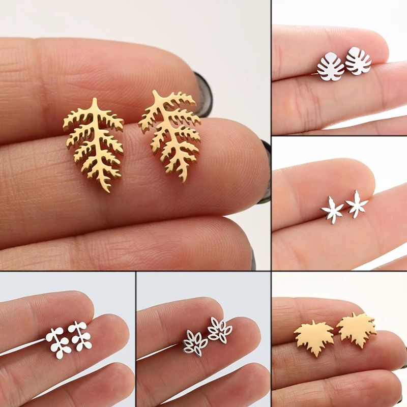 

Shuangshuo Stainless Steel Earrings Vintage Leaves Korean Fashion Aesthetic Stud Earrings for Women Jewelry Party Girl Gifts
