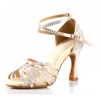 Latin Dance Shoes with Rhinestones for Women, Soft Bottom, Salsa Shoes for Dancing, Ladies Sandals, Wedding High Heels, 7.5cm 1