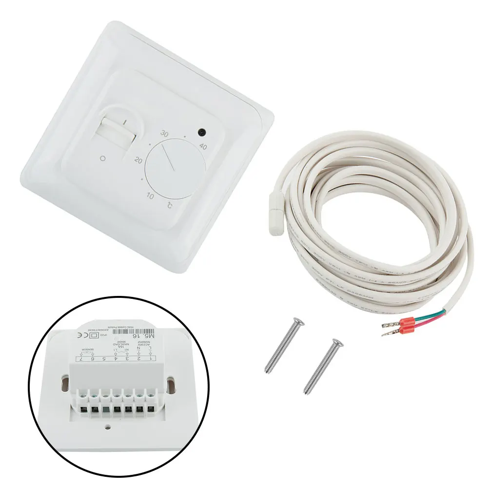 

Temperature Control Made Easy White Electric UnderFloor Heating Thermostat Control Switch with Floor Sensor 1PC