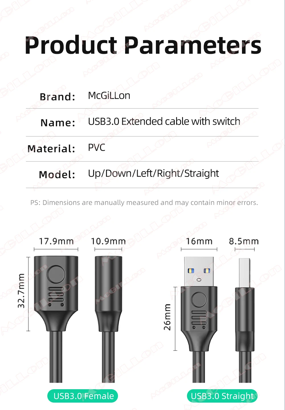 McGiLLon USB 3.0 Extender Cord Male to Female Extension Cable With ON OFF Switch for PC USB Fan LED Lamp USB Charger Power Cord