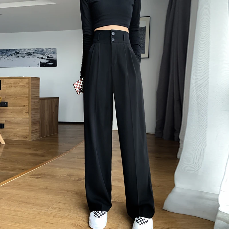 cargo pants Double Breasted Black Trouble Women Pants High Waist Elegant Summer Spring Straight Pants Women OL Mujer Pantalones Business plaid pants