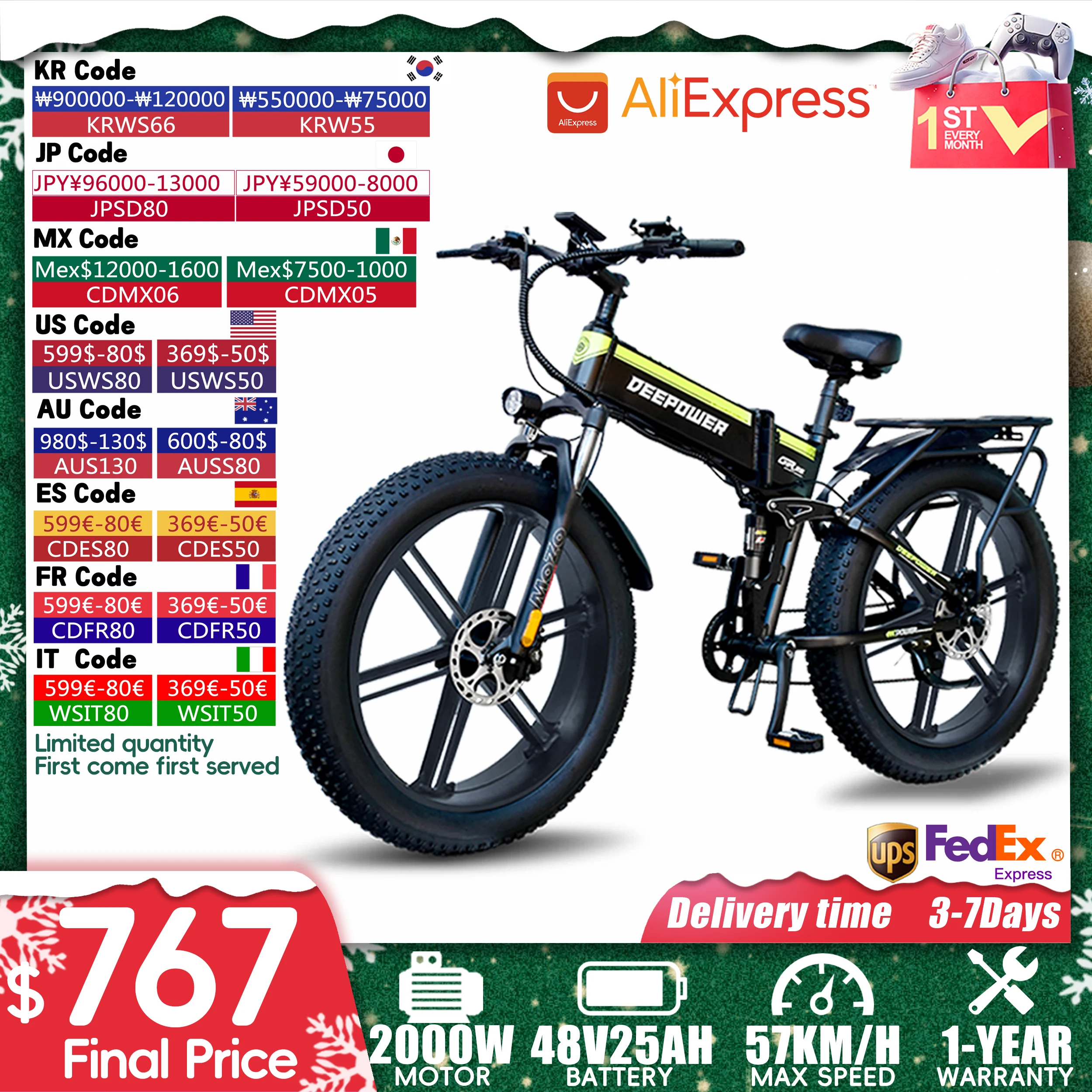 DEEPOWER H26PRO 2000W Adults Electric Bike Bicycle 48V 25AH 26 Inch Fat Tire Folding Electric E Bikes Mountain Oil Brake Ebike electric bicycle electric bike