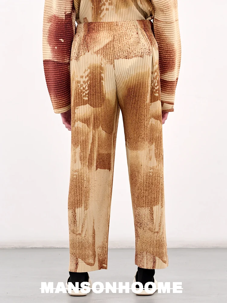Miyake Pleated Men's Pants, High-quality Dyed Printed Casual Versatile and Fashionable Straight Leg Pants
