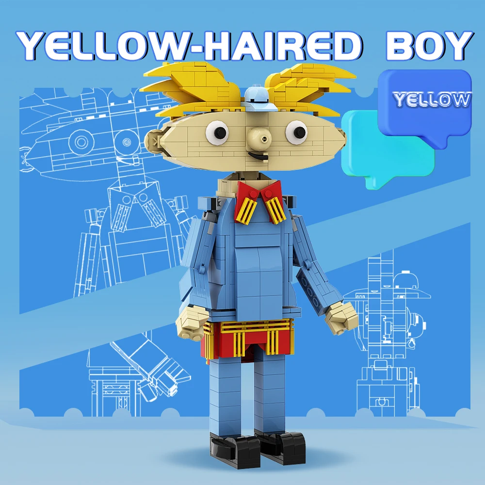 

MOC Hey Arnold Creative Cartoon Character Building Blocks Yellow Hair Funny Character Arnold Brick Toy Children's Birthday Gift