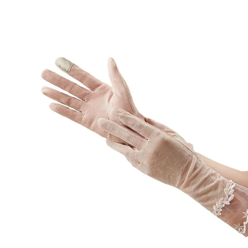 

Summer Women UV Sunscreen Female Gloves Fashion Ice Silk Lace Driving TouchScreen Glove