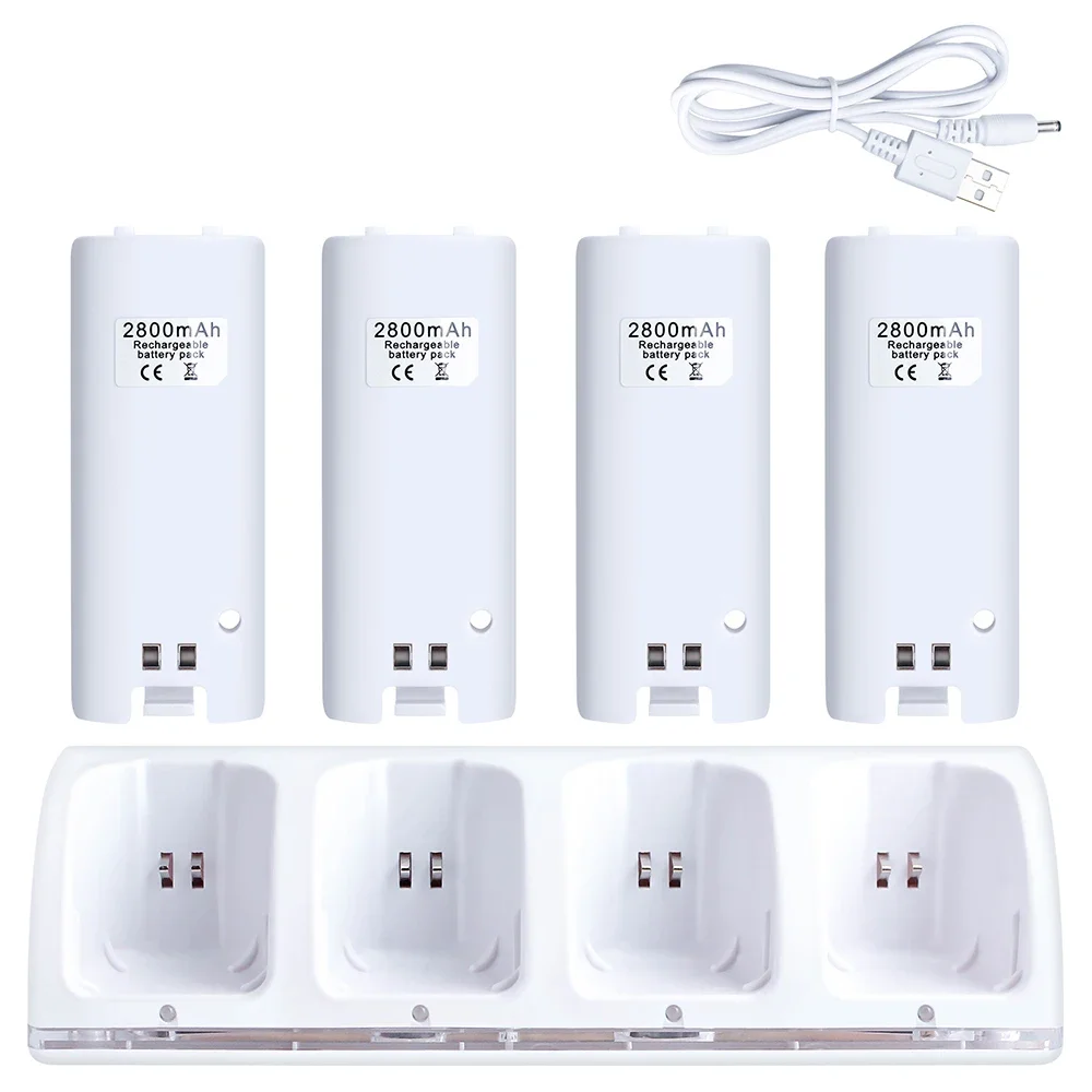 Kulannder 4 Pcs Wii Remote Batteries Rechargeable, 2800mAh High-Capacity  Rechargeable Batteries for Nintendo Wii/Wii U Remote Controller (White)