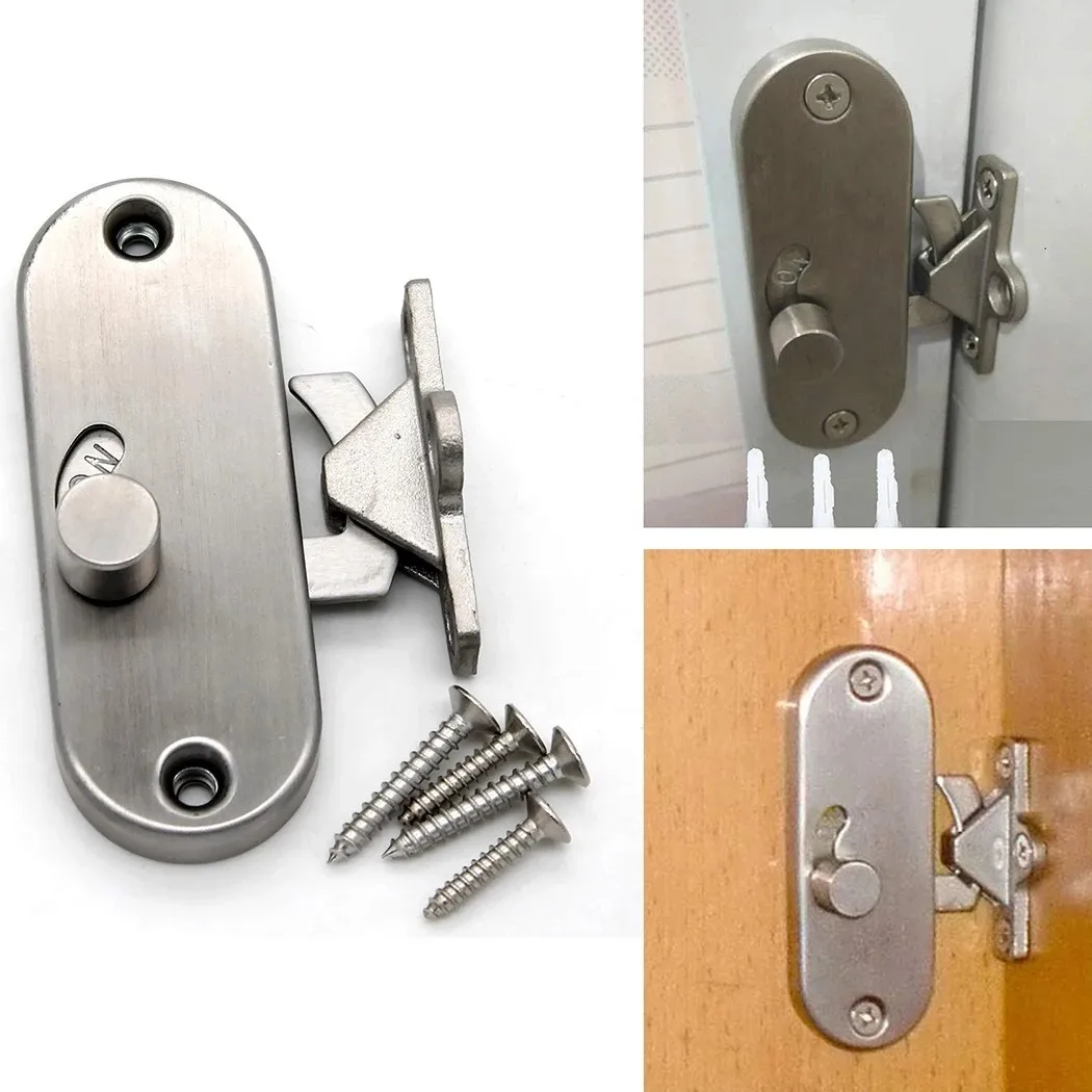 Stainless Steel Sliding Door Lock 90 Degree Moving Door Right Angle Buckle Privacy Lock Sliding Barn Latch Bolt Silver