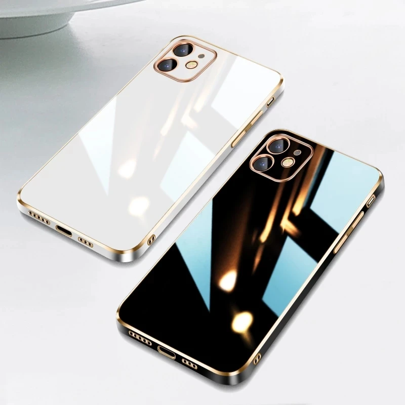 Luxury Square Solid Plating Lens Protection Case For iPhone 13 Pro Max 12 Mini 11 X XR XS 7 8 6 6s Plus SE 2020 Soft Phone Cover apple 13 pro max case