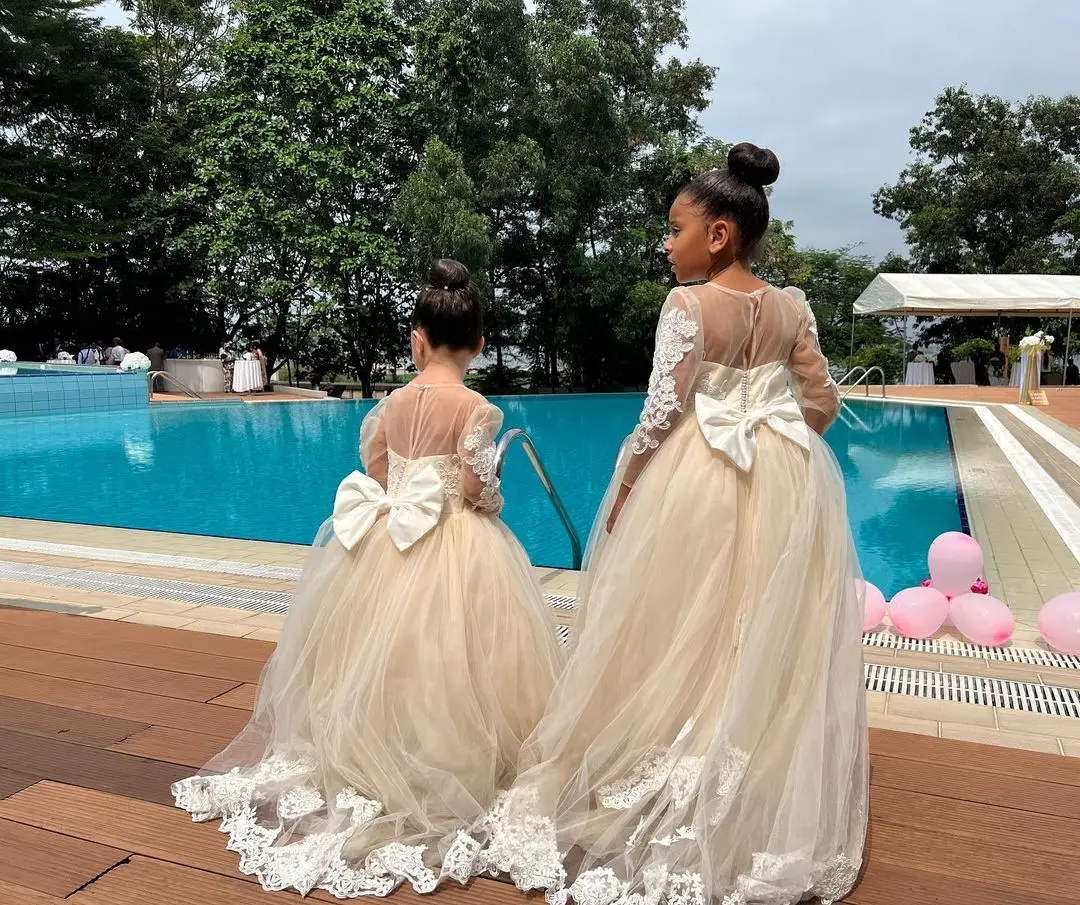 Flower Girls Dress Vintage Princess Lace Tulle for Kid Child Wedding Party Juniorbridesmaid Maxi Ball Gown Evening flower girl dresses,girls dresses